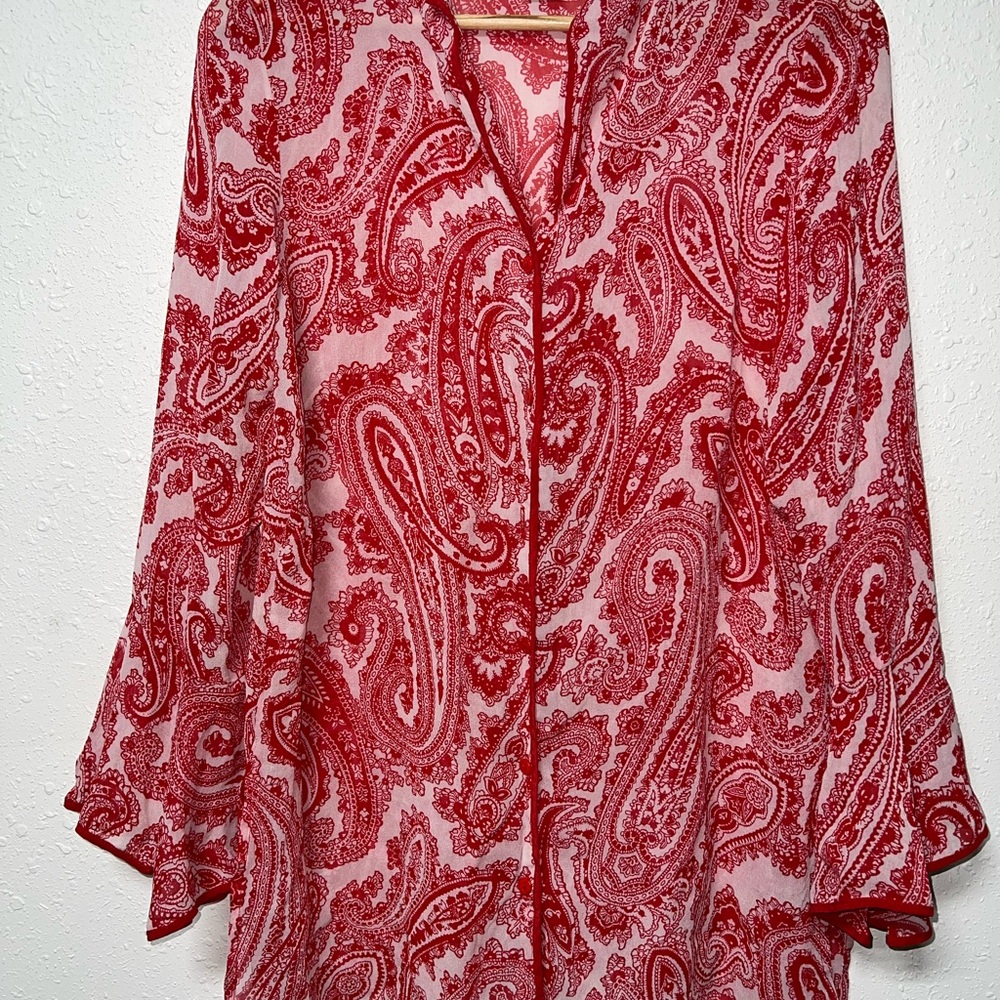 Linea by Louis‎ Dell'Olio Red and White Blouse with Flutter Sleeves